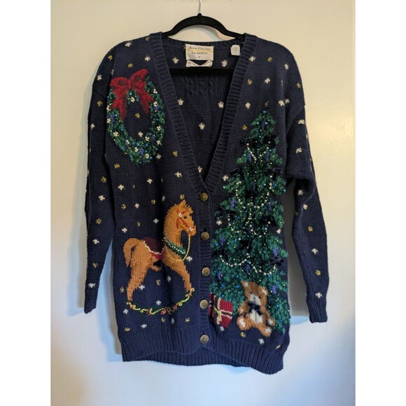 Marisa Christina Sweaters - Vintage 1995 Marisa Christina Christmas Sweater Small Navy Blue Golden Buttons